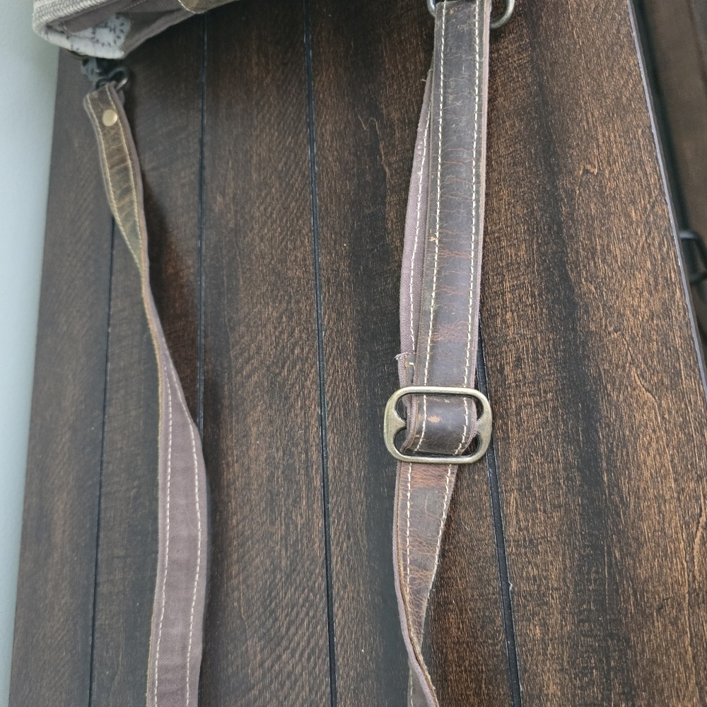 Myra Upcycled Canvas Fur Crossbody Shoulder Bag Purse Brown - Picture 8 of 16